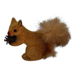 Vintage Wagner Handwork Squirrel Ornament Fur Flocked West Germany Christmas